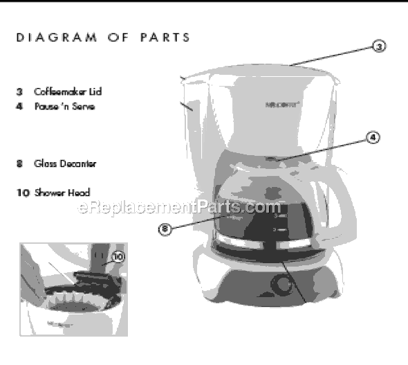 Page A Diagram and Parts List for VB4  Mr Coffee Coffee Maker